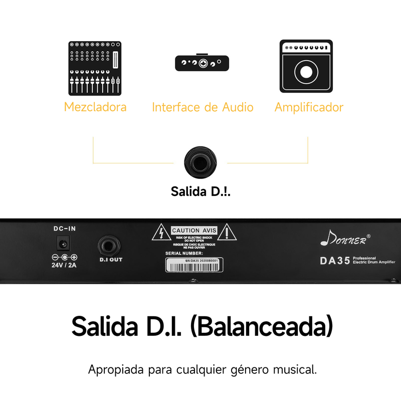 Donner DA-35 Amplificador de Batería y Teclado de 35 Watts con Entrada Auxiliar y Conección de Audio Inalámbrica, Ecualizador de 3 bandas y Salida DI