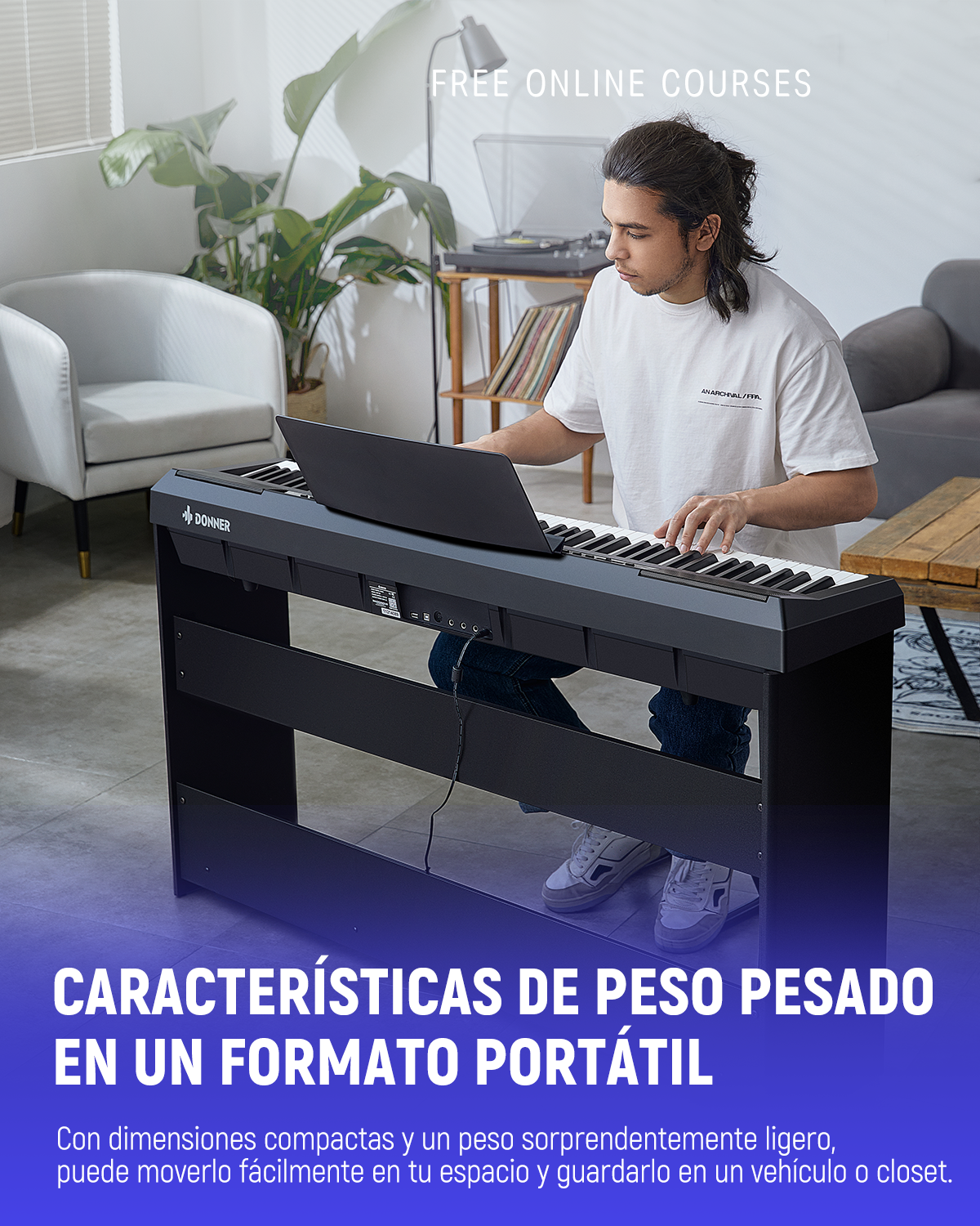 Donner DEP-20 de 88 Teclas Piano Digital Desmontable Pesadas con teclado ponderado y soporte de muebles, 3 pedales donner music mexico