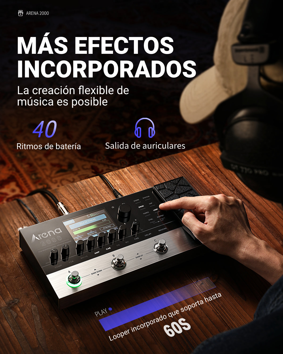 Donner Arena 2000 Pedal de Efectos Múltiples para Guitarra Modelado AMP Procesador de Efectos Múltiples