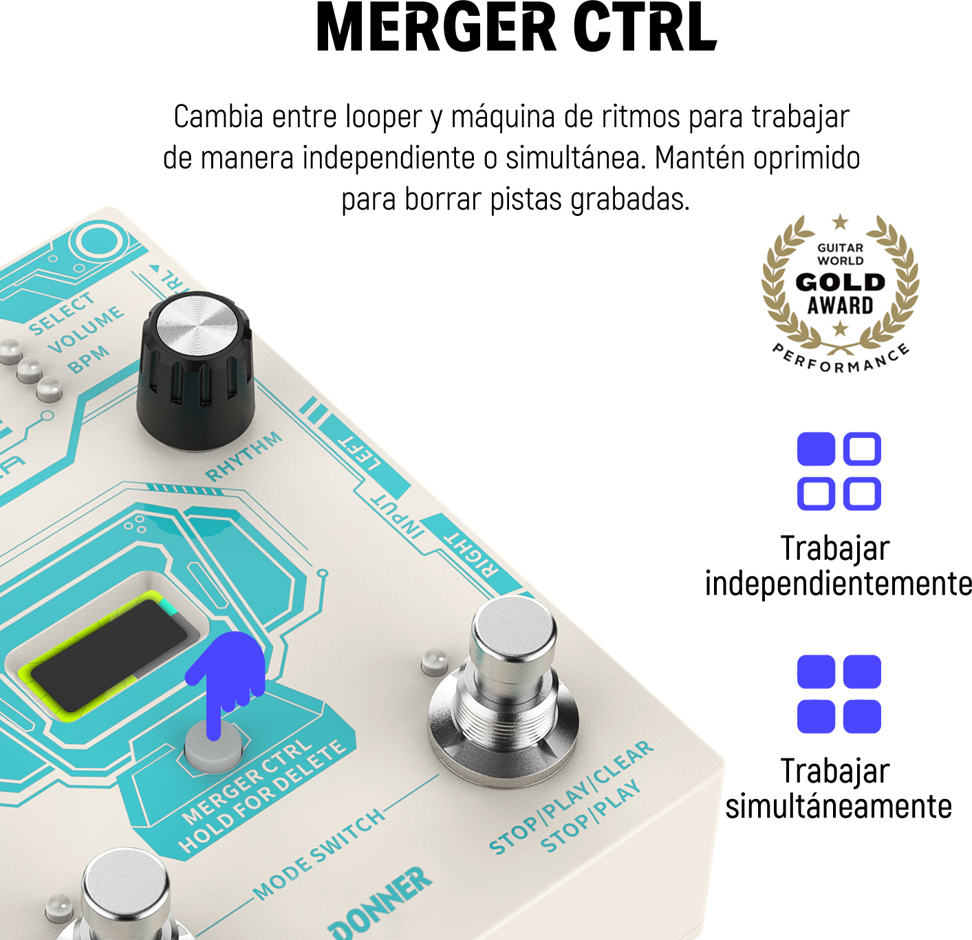 Donner Efecto de Guitarra Circle Looper con Pantalla de Tiempo y Máquina de Ritmos donner music mexico