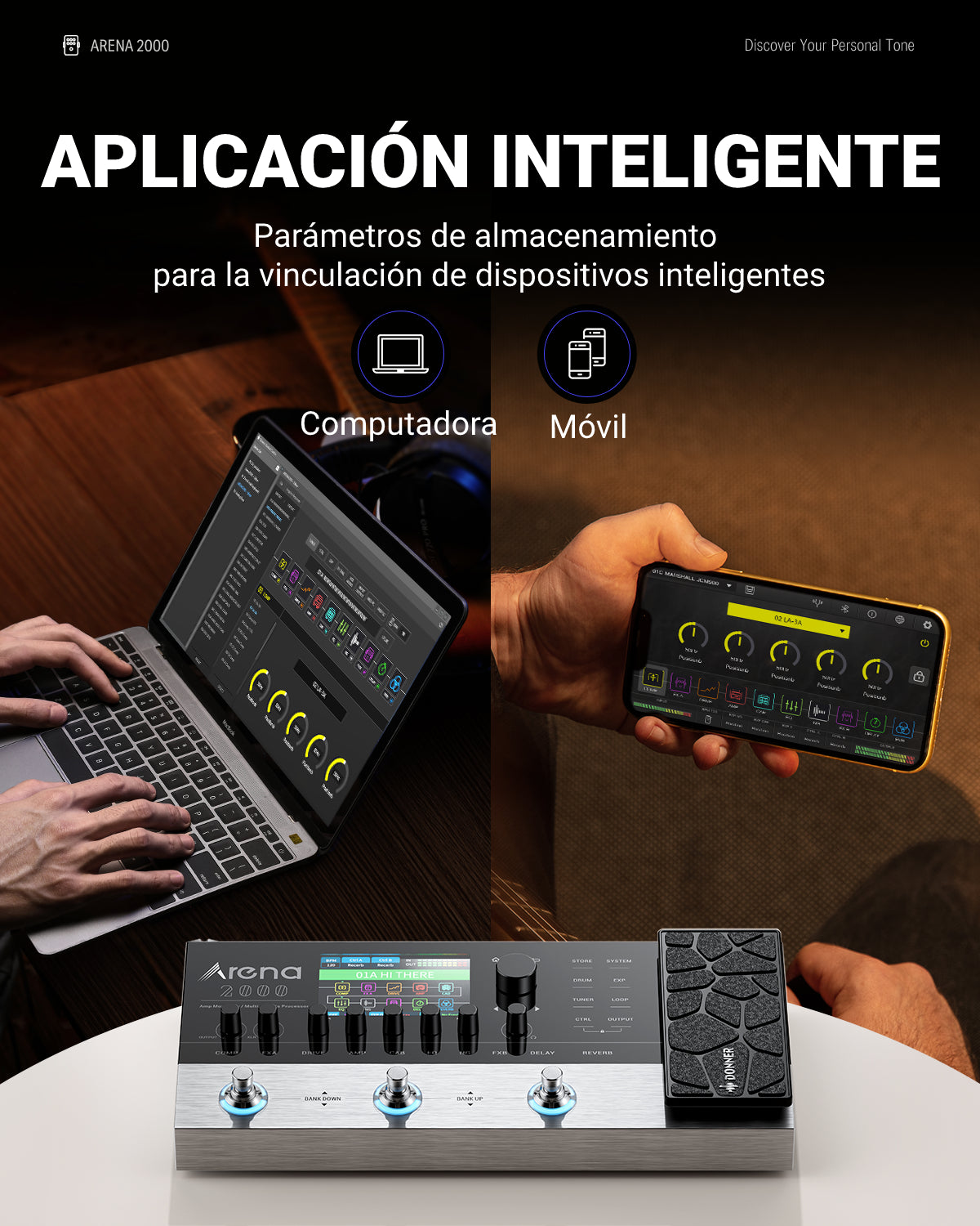 Donner Arena 2000 Pedal de Efectos Múltiples para Guitarra Modelado AMP Procesador de Efectos Múltiples