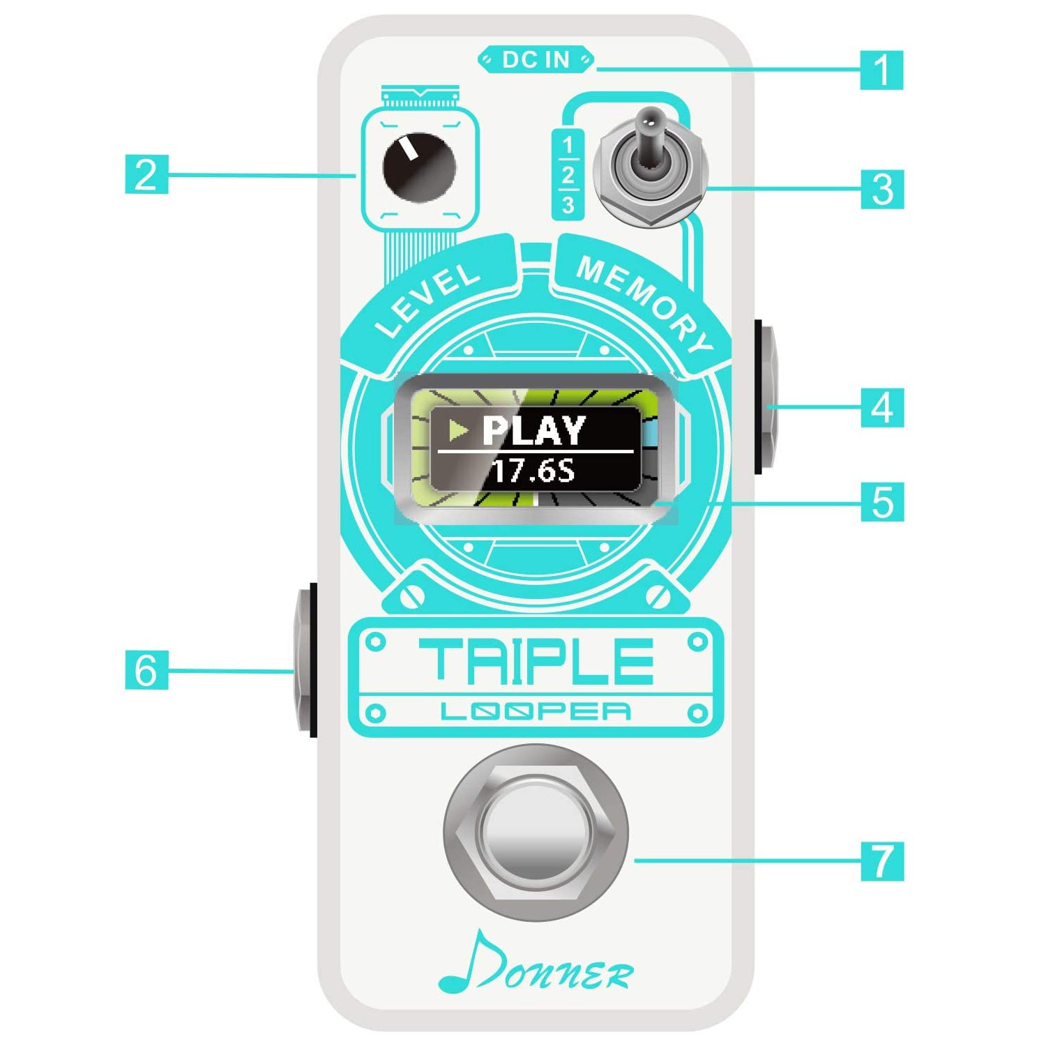 Donner Pedal de guitarra Triple Looper donner music mexico