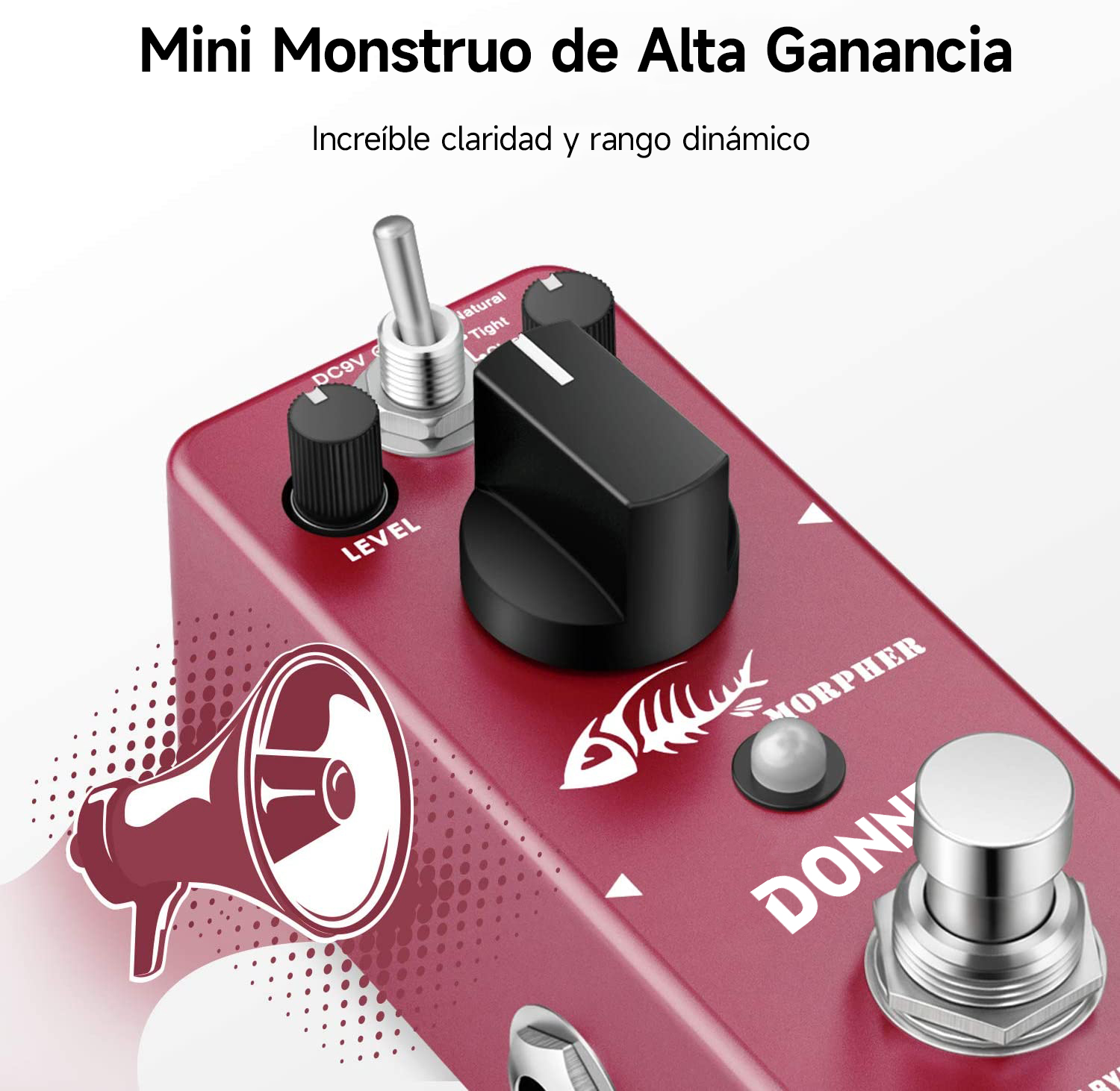 Donner efecto de ganancia de pedal de distorsión morpher con tres nudos de nivel de control