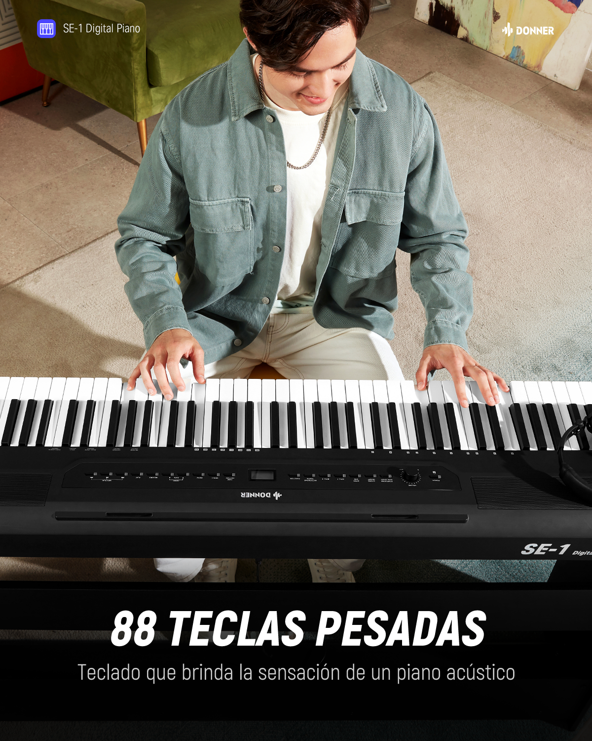 Donner SE-1 Piano Digital Portátil de 88 Teclas Pesadas con Stand