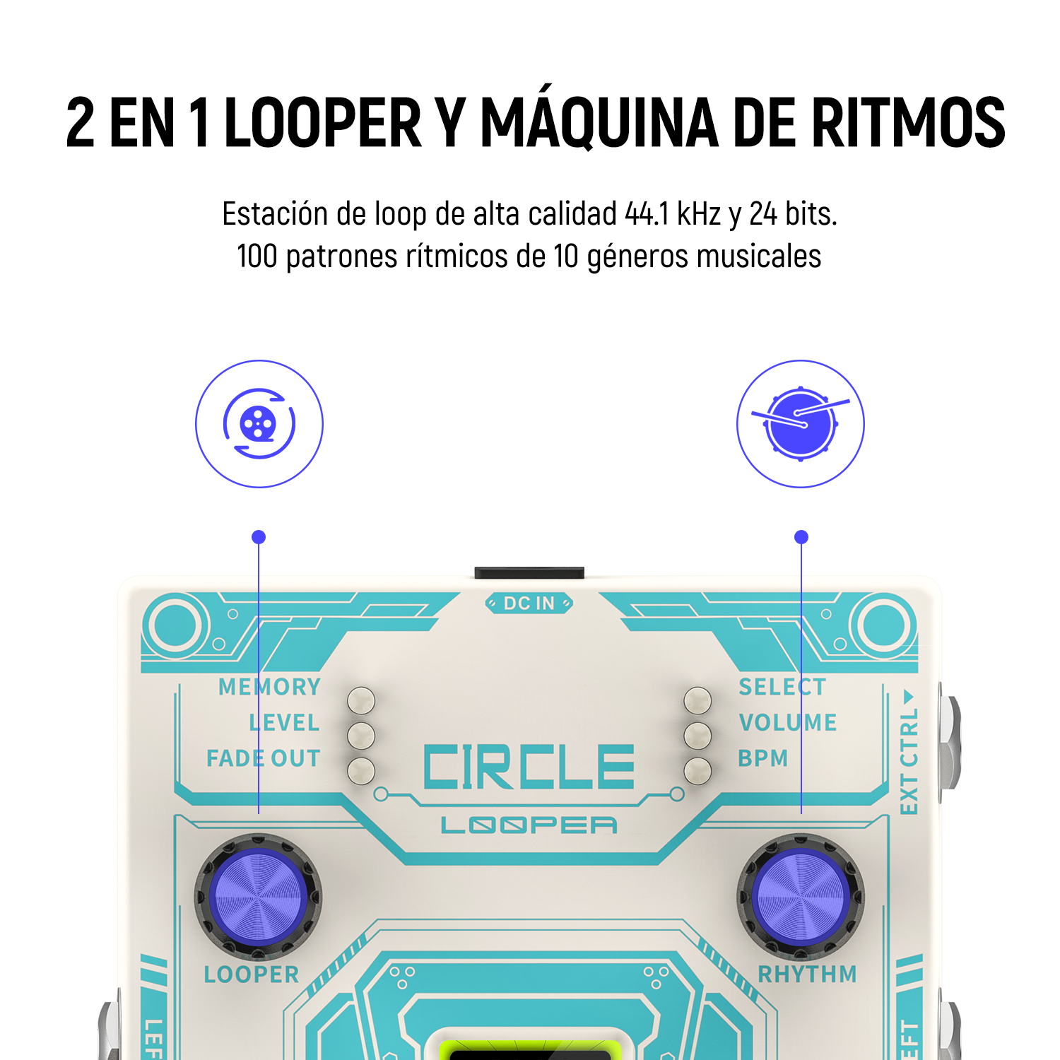 Donner Efecto de Guitarra Circle Looper con Pantalla de Tiempo y Máquina de Ritmos donner music mexico