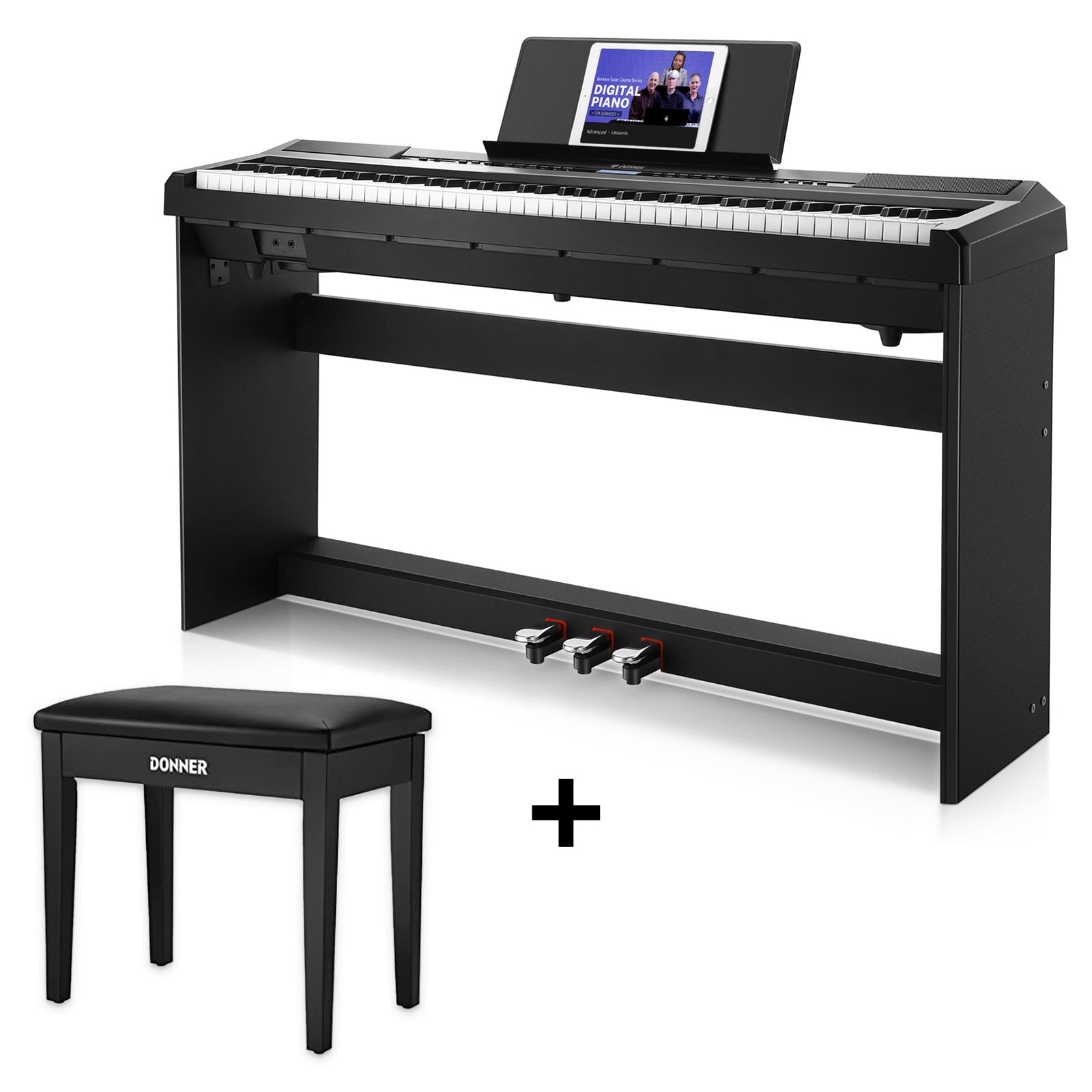 Donner DEP-20 de 88 Teclas Piano Digital Desmontable Pesadas con teclado ponderado y soporte de muebles, 3 pedales donner music mexico