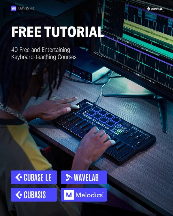 Donner DMK-25 PRO Controlador MIDI con Touch Bar Personalizada, Software de Producción Musical Gratis/40 Cursos Gratis, Negro