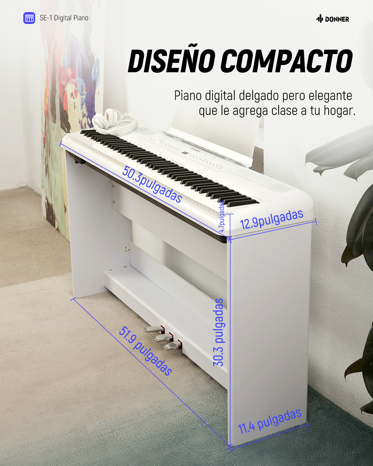 Donner SE-1 Piano Digital Portátil de 88 Teclas Pesadas con Stand