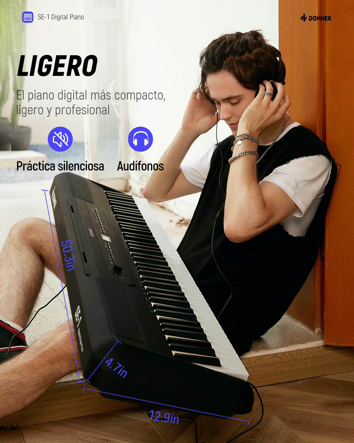 Donner SE-1 Piano Digital Portátil de 88 Teclas Pesadas con Stand