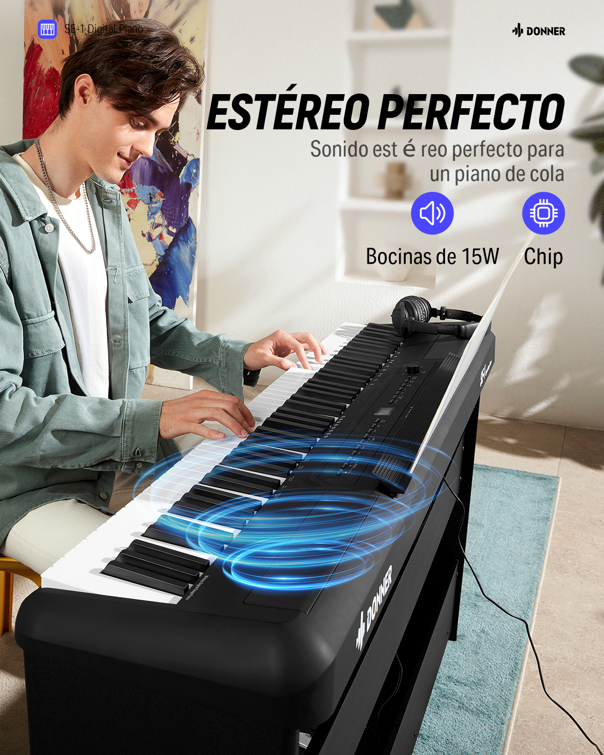 Donner SE-1 Piano Digital Portátil de 88 Teclas Pesadas con Stand