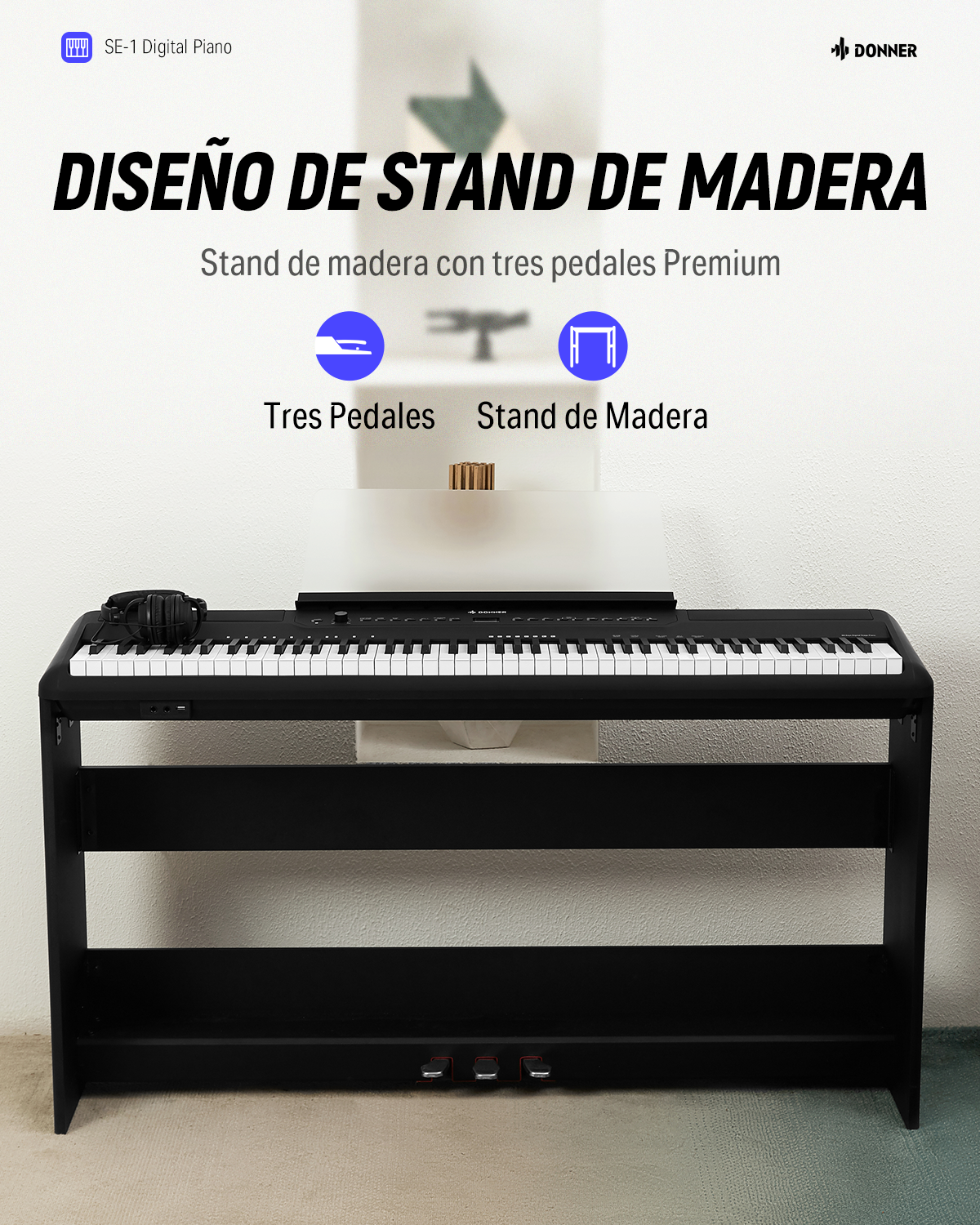 Donner SE-1 Piano Digital Portátil de 88 Teclas Pesadas con Stand